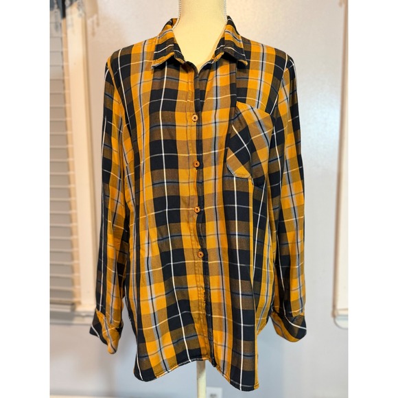 Billy T Tops - Billy T Plaid Shirt Mustard Black Fall Grunge Casual Lightweight XL